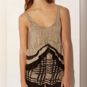 Silence + noise leopard print lace ruffle layered tank top size M